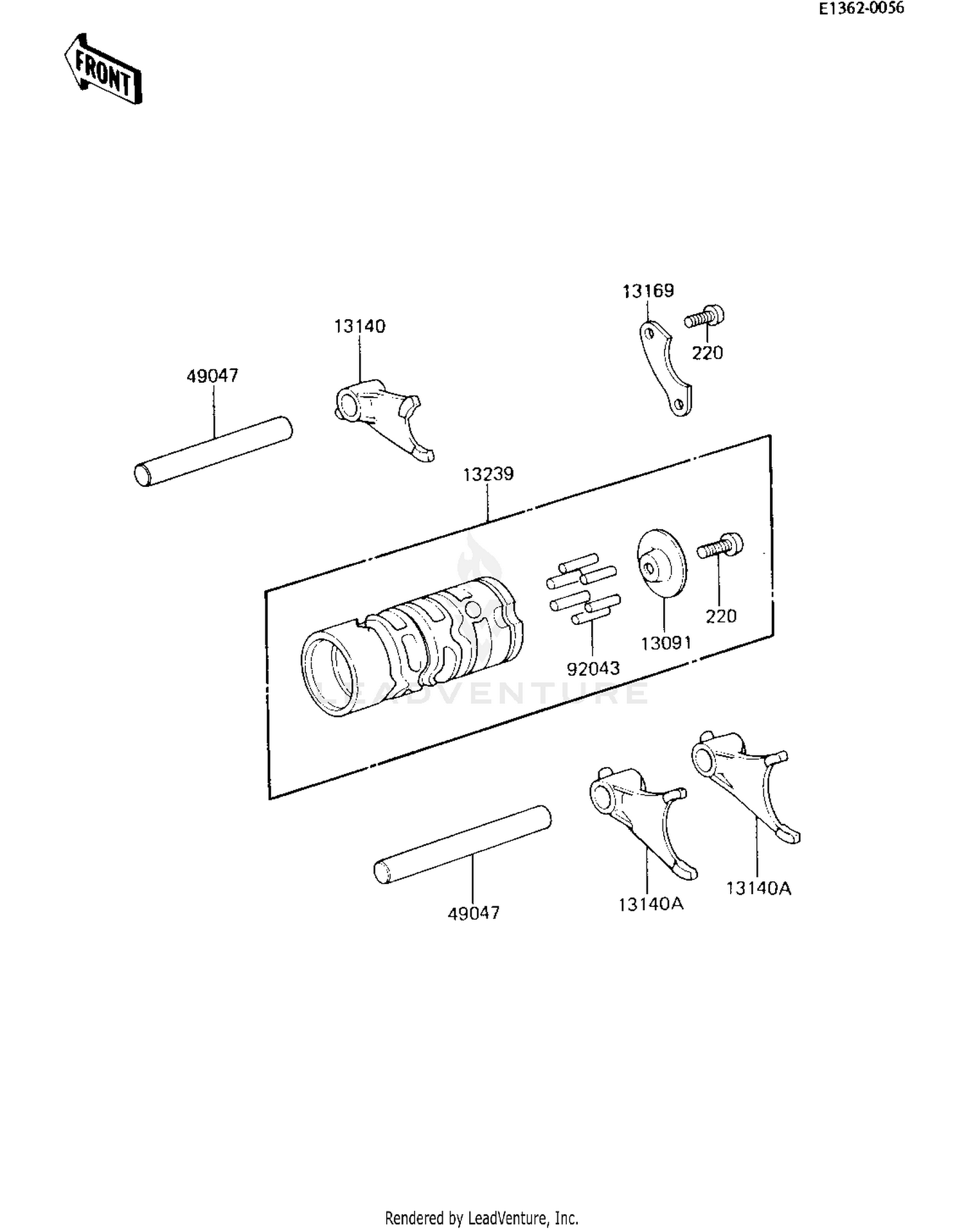 GEAR CHANGE DRUM & FORKS ('84 KX80-E2)