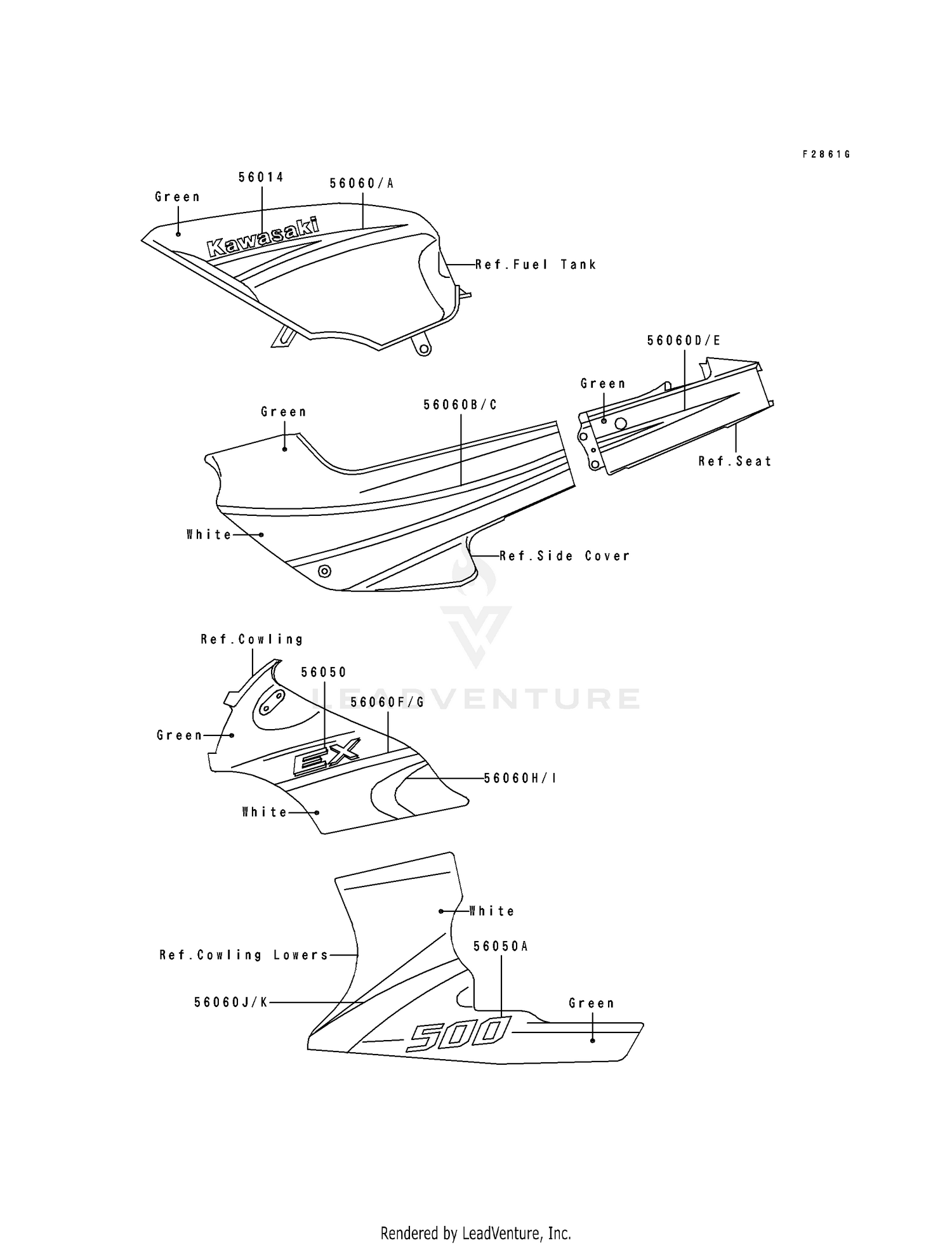 DECALS (EX500-A7)(GREEN/WHITE)