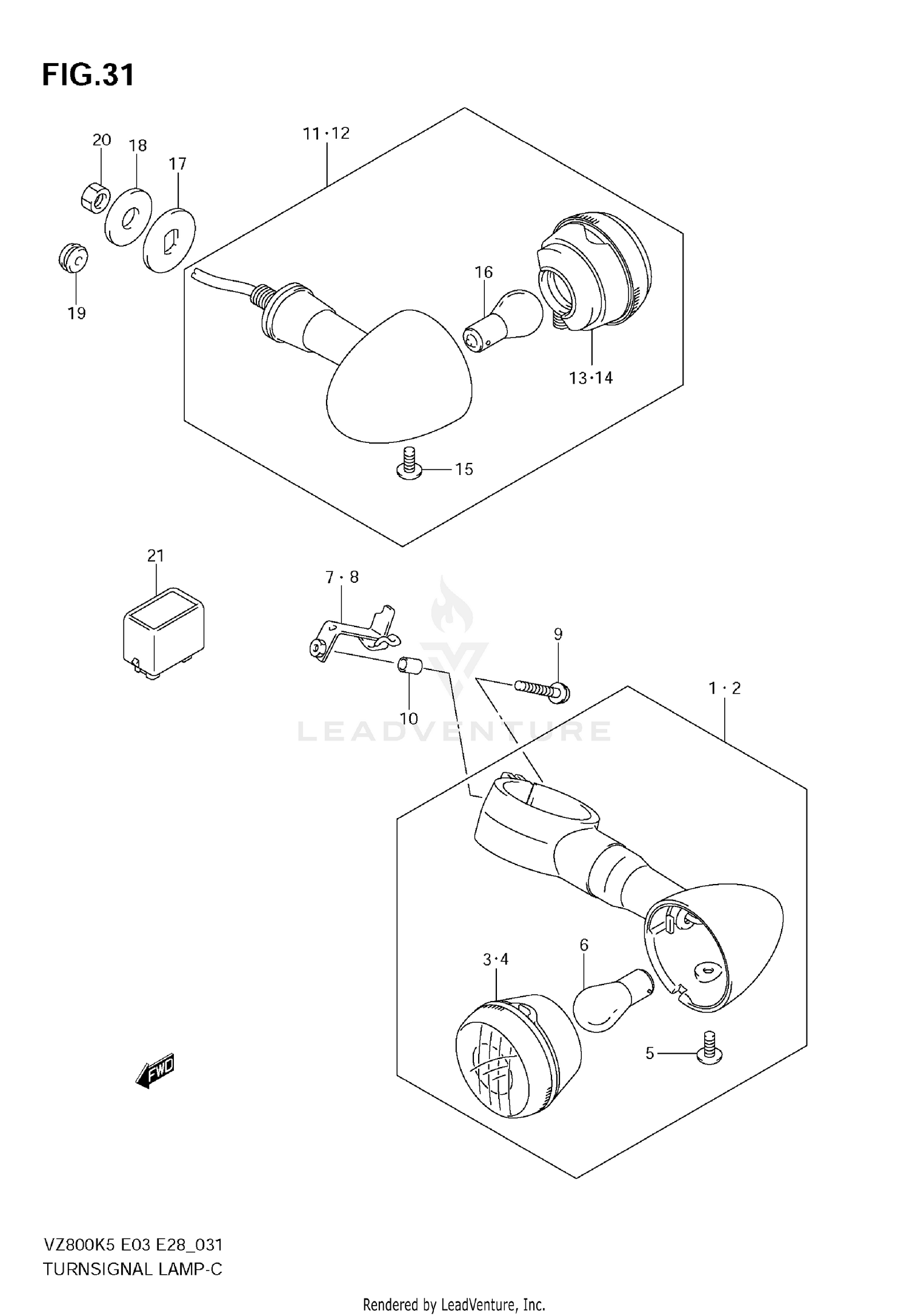 TURNSIGNAL FRONT & REAR LAMP (SEE NOTE)