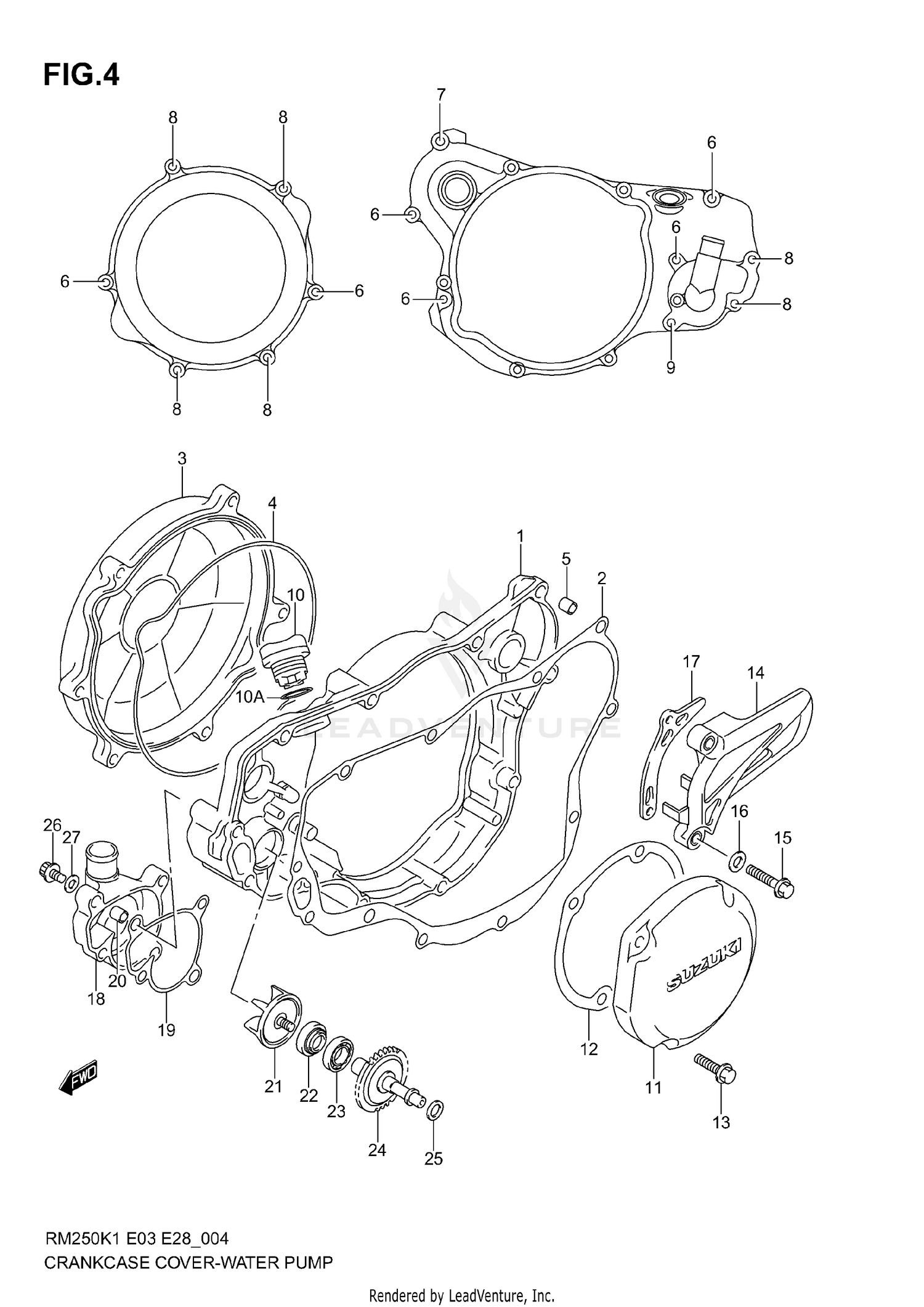 CRANKCASE COVER- WATER PUMP (MODEL K1/K2)