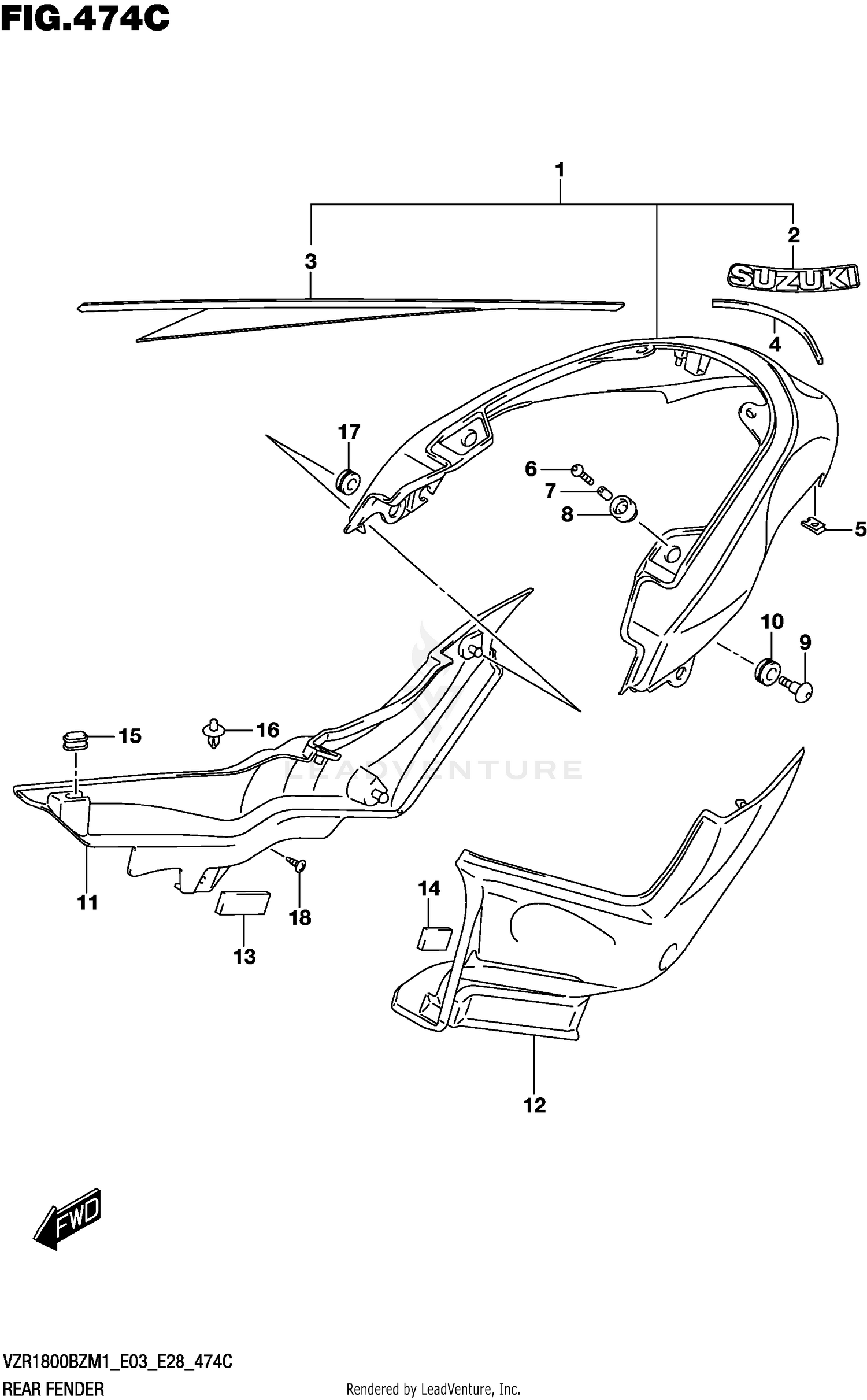 REAR FENDER (SEE NOTE 1) 474C