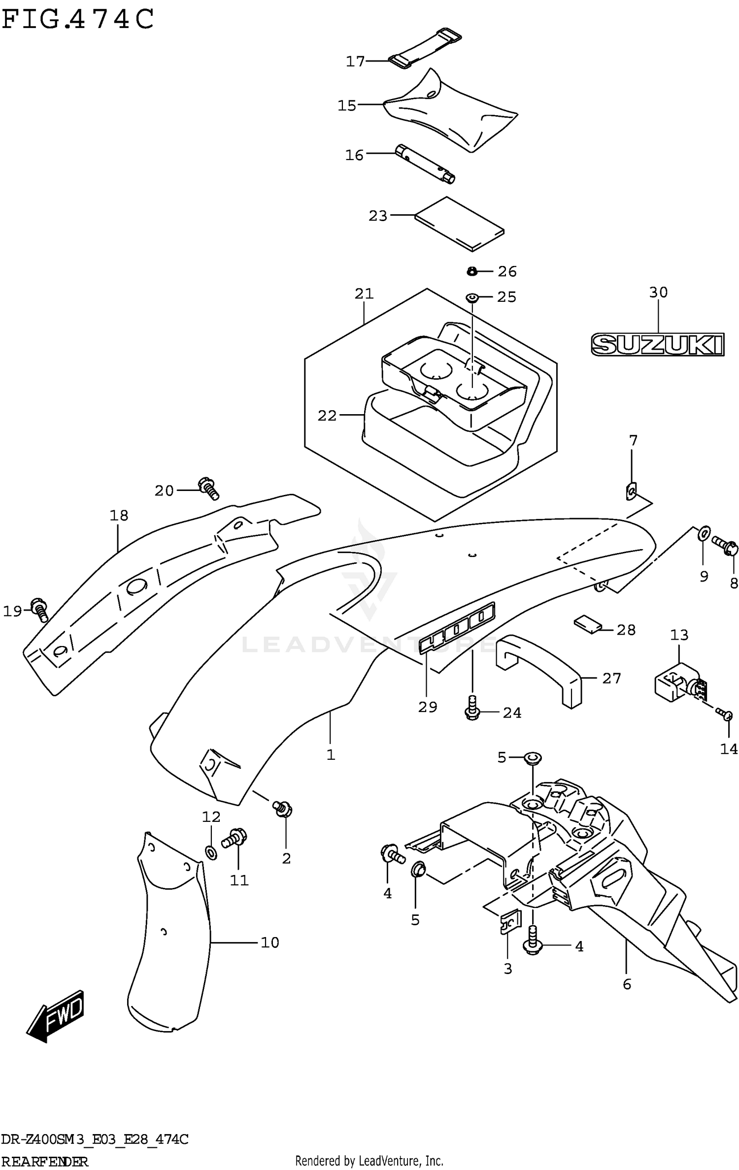 REAR FENDER (DR-Z400SM3 E33)