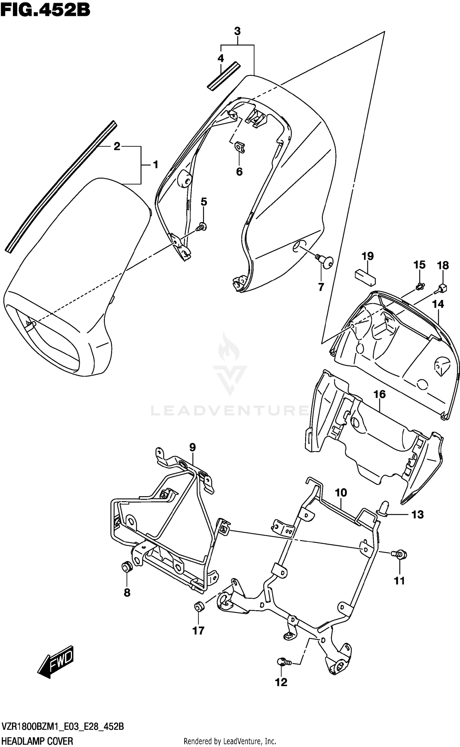 HEADLAMP COVER (SEE NOTE 1) 452B