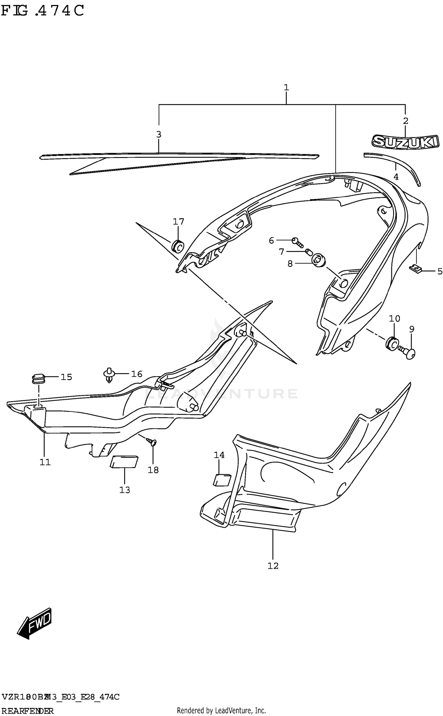 REAR FENDER (SEE NOTE 1) 474C