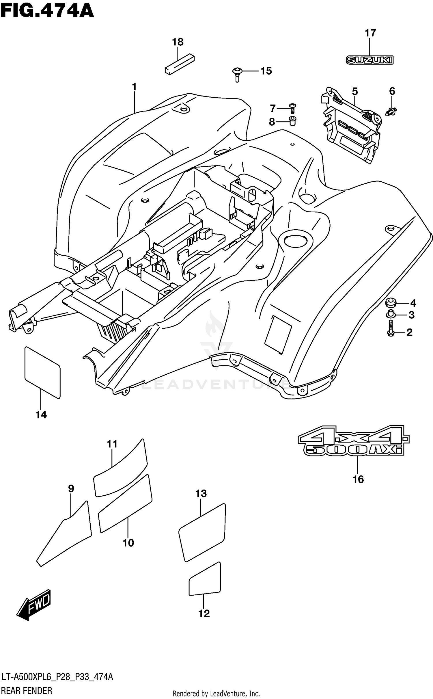 REAR FENDER (LT-A500XPL6 P28)