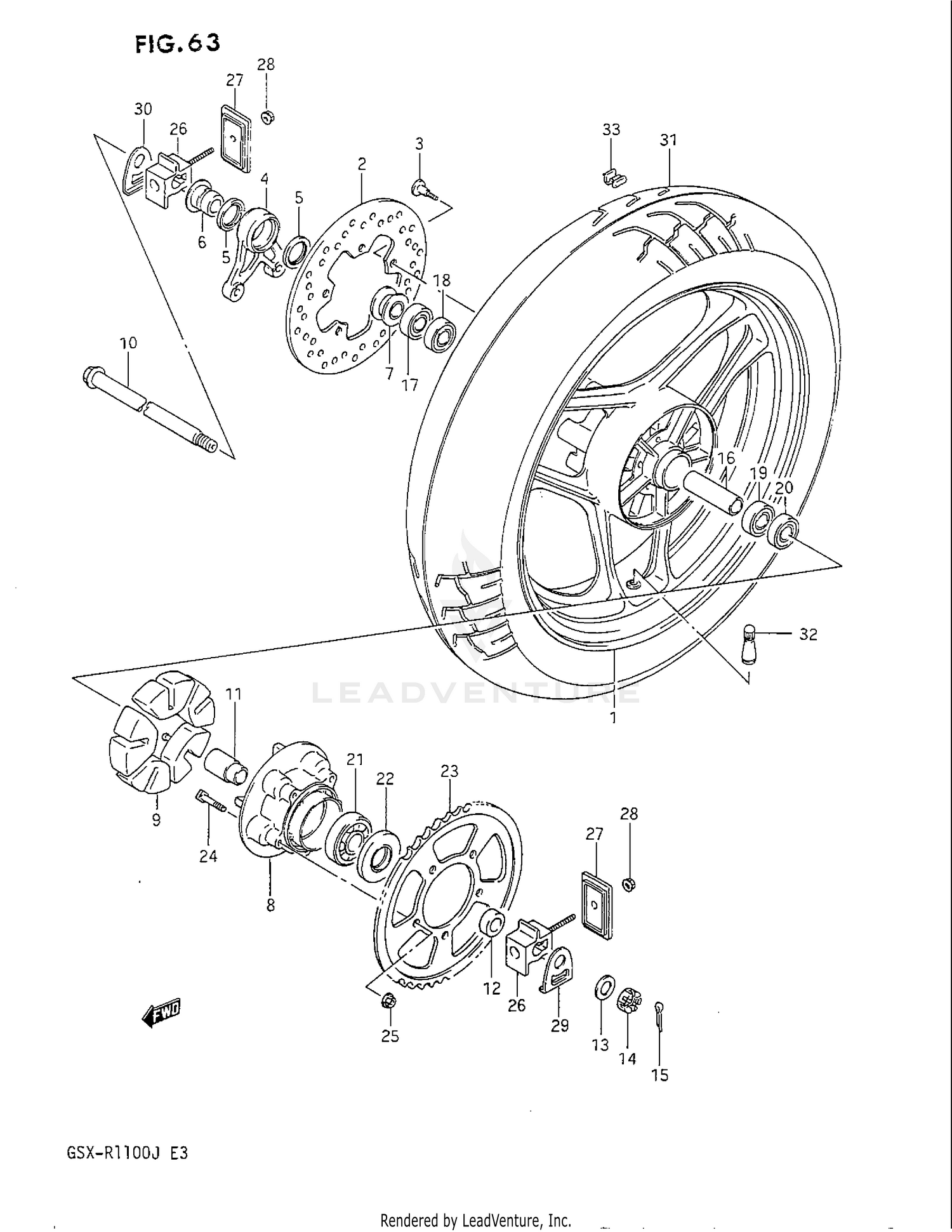 REAR WHEEL (MODEL G/H)