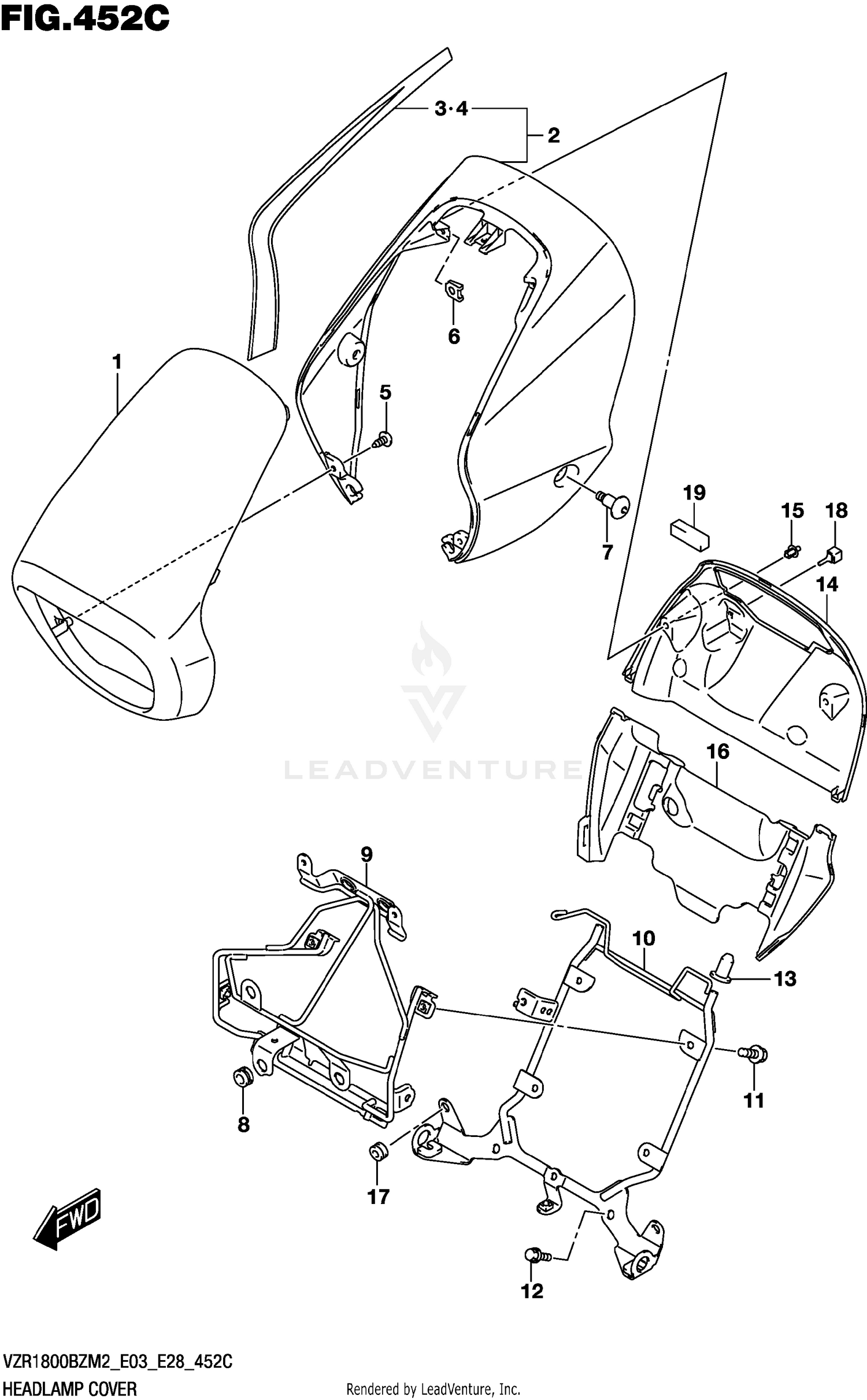 HEADLAMP COVER (SEE NOTE 1) 452C