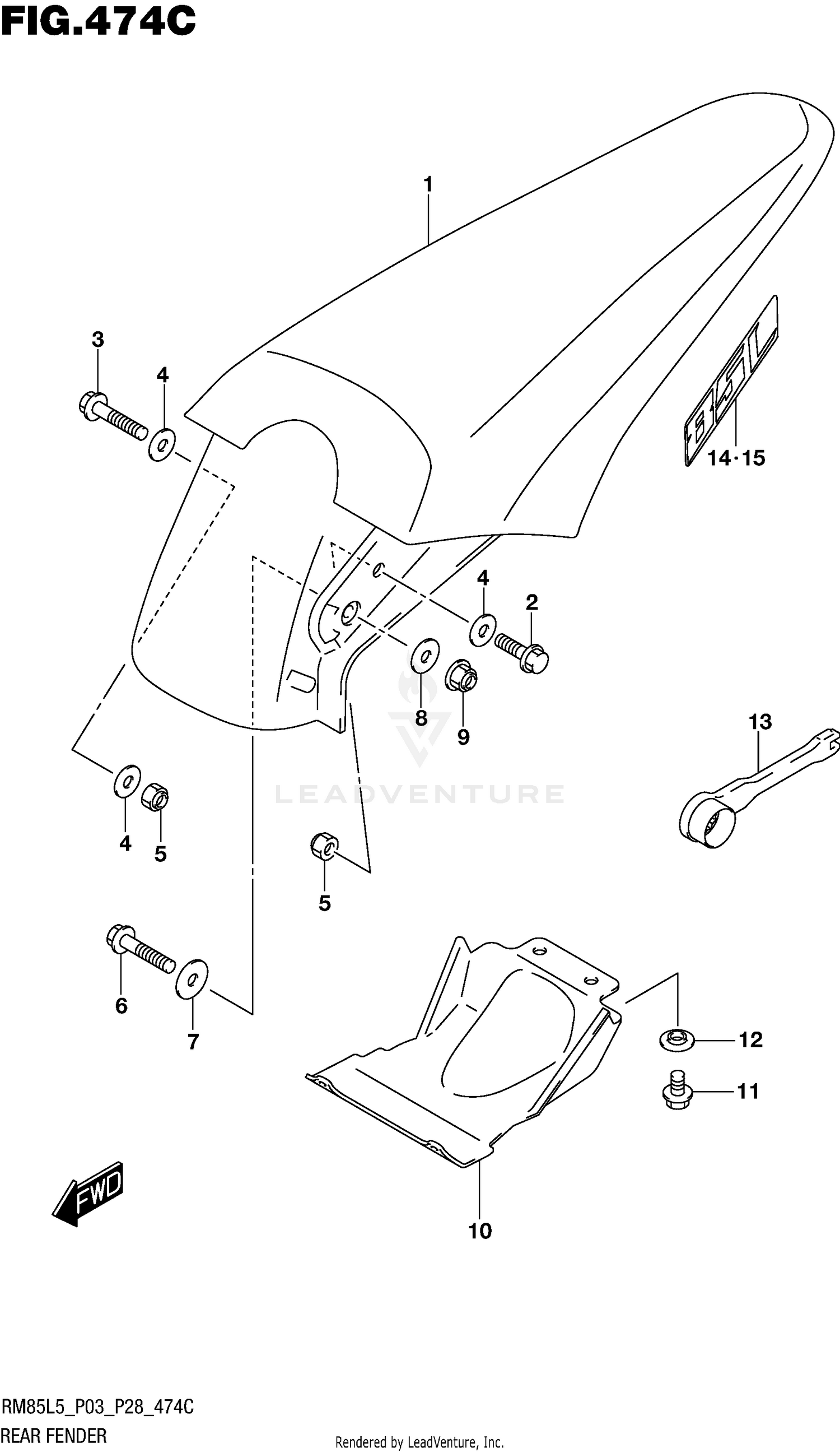 REAR FENDER (RM85LL5 P28)