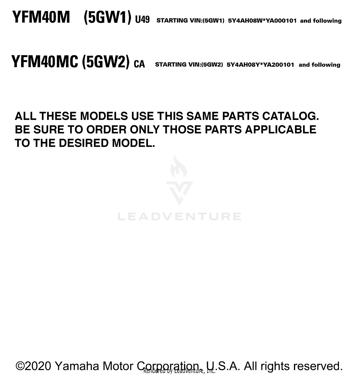 MODELS IN THIS CATALOG